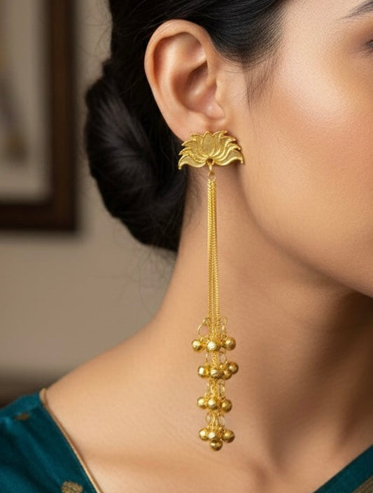 Lotus Cascade Kashmiri Long Drop Earrings