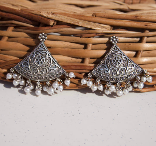 Oxidised Premium Silver Pearl Drop Jhumka Earrings