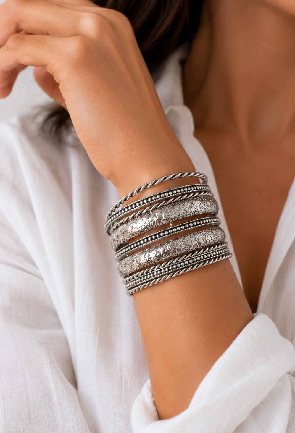 Antique Bangle Stack | Oxidized Tribal Textured Stacking Bracelets Set