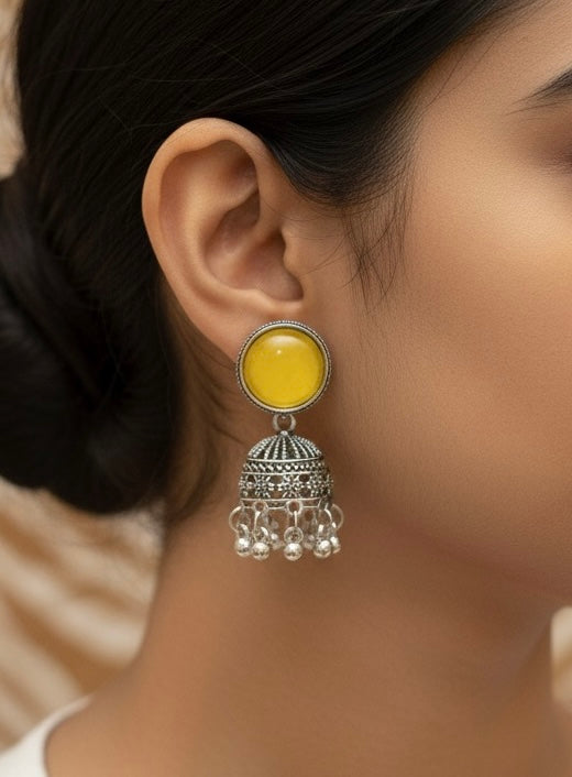 Stone Silver Jhumka Earrings