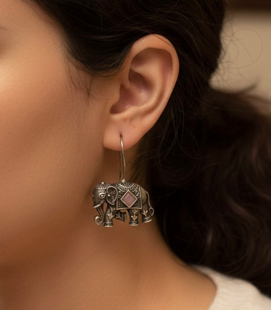 Antique Oxidised Elephant Earrings
