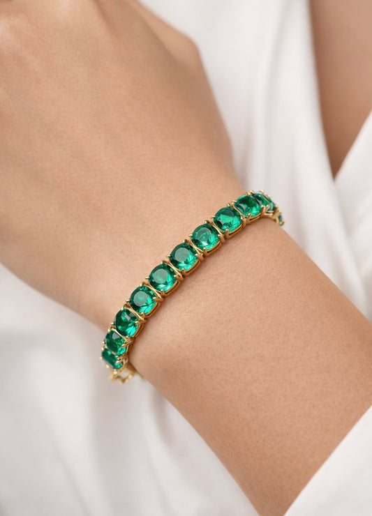 Royal Emerald Tennis Bracelet | Gold Plated Vivid Green Crystal Link Bracelet