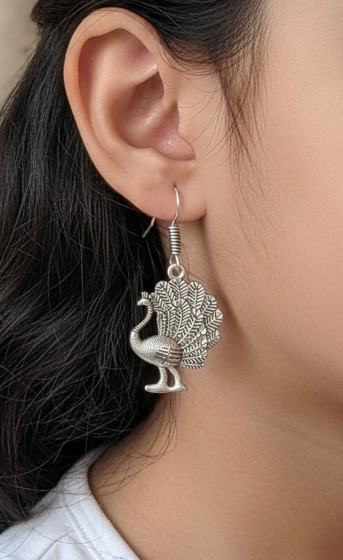 Intricate Oxidized Peacock Jhumka/Dangler Earrings