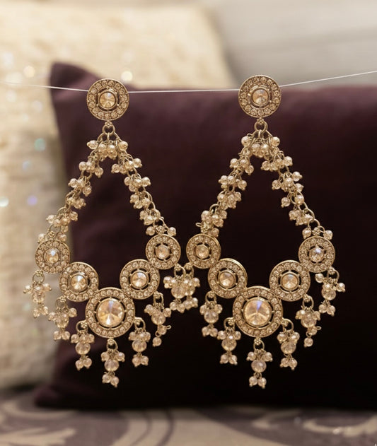 Champagne Crystal Chandelier Earrings – Multi-Halo Statement Drops