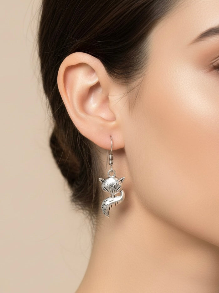 Clever Fox Oxidized Silver Earrings - Whimsical Forest Spirit Dangles