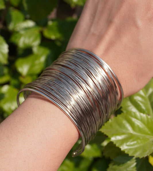 Silver Multi-Layered Wire Cuff Bracelet