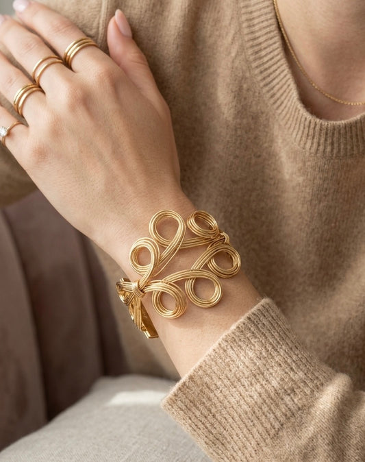 Artisanal Multi-Loop Wire Cuff Bangle – Handcrafted Gold-Toned Statement Bracelet