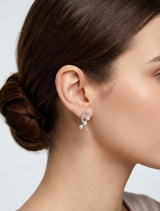 Elegant Pearl & Diamond Loop Earrings