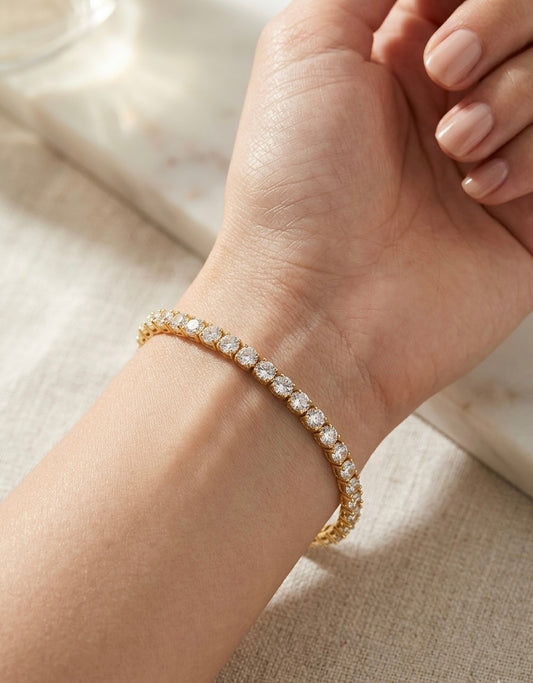 Infinite Sparkle Elastic Tennis Bracelet – Flexible Gold-Toned Crystal Eternity Band