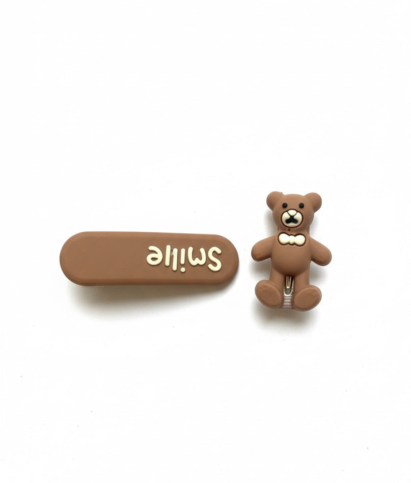 2-Pack Cute Teddy Bear & Smile Snap Hair Clips Set