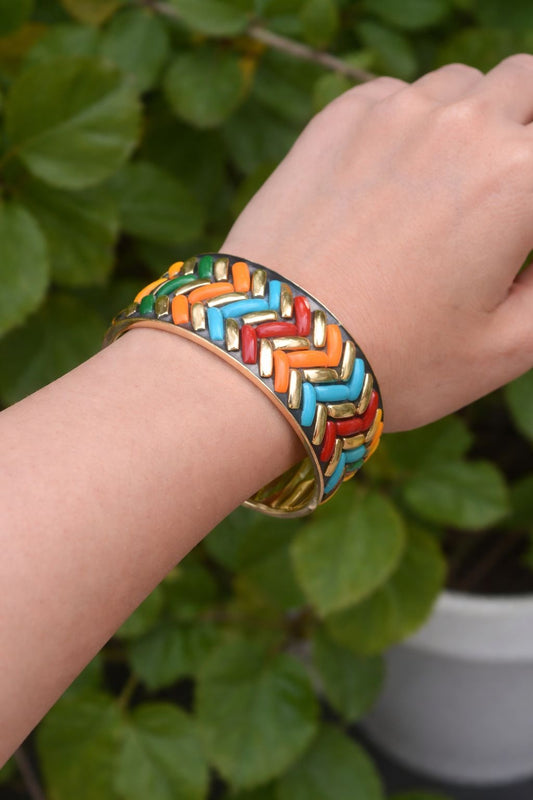 Multicolour Enamel Weave Cuff Bracelet (Size: 2-6)