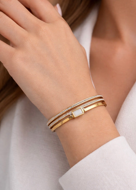 Baby Size Gold Minimalist Bar Bangle | Elegant Crystal-Accented Layered Cuff Bracelet