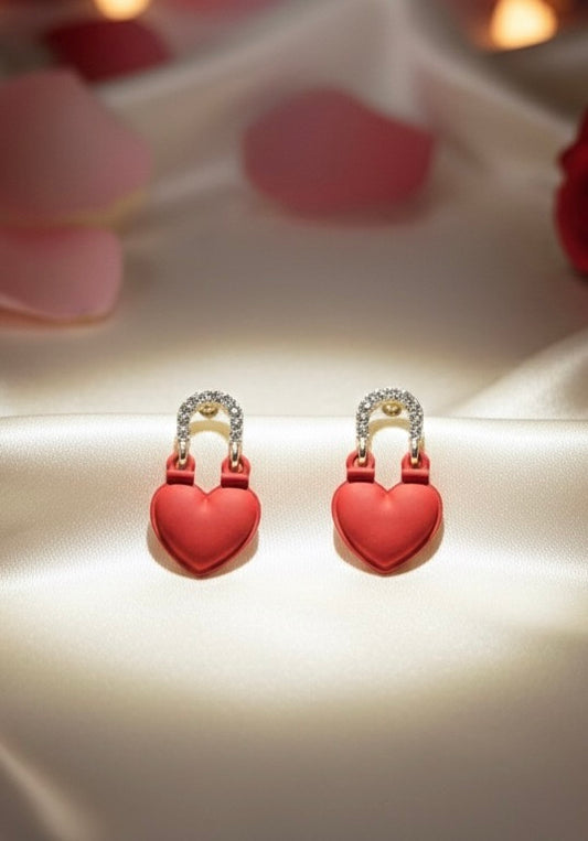 Romantic Heart Shaped Lock Dangle Earrings