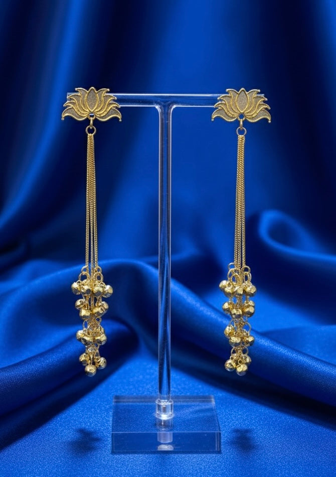 Lotus Cascade Kashmiri Long Drop Earrings
