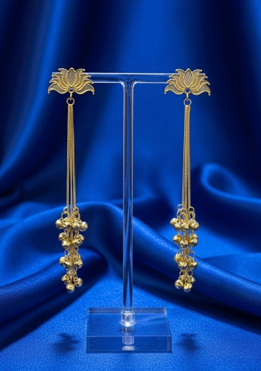 Lotus Cascade Kashmiri Long Drop Earrings