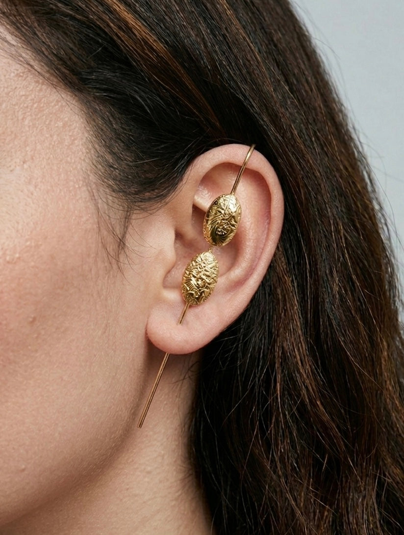 Golden Embossed Oval Ear Cuff