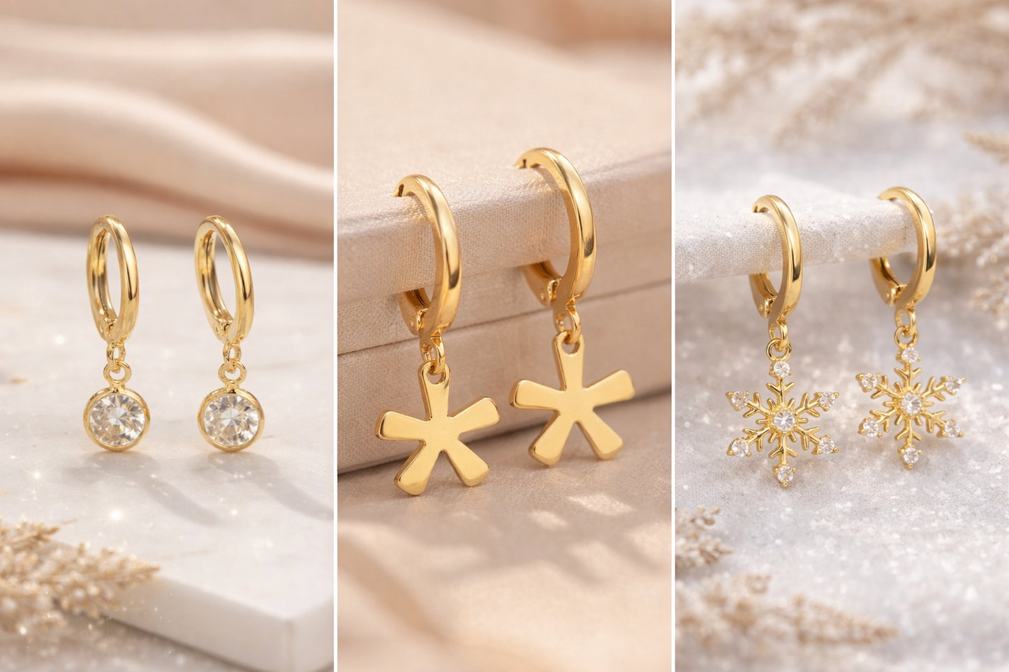 Winter Wonderland Earring Combo – Crystal Snowflake & Solitaire Drop Trio