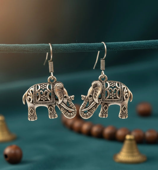 Majestic Spirit Elephant Earrings –Antique Silver-Tone Dangles
