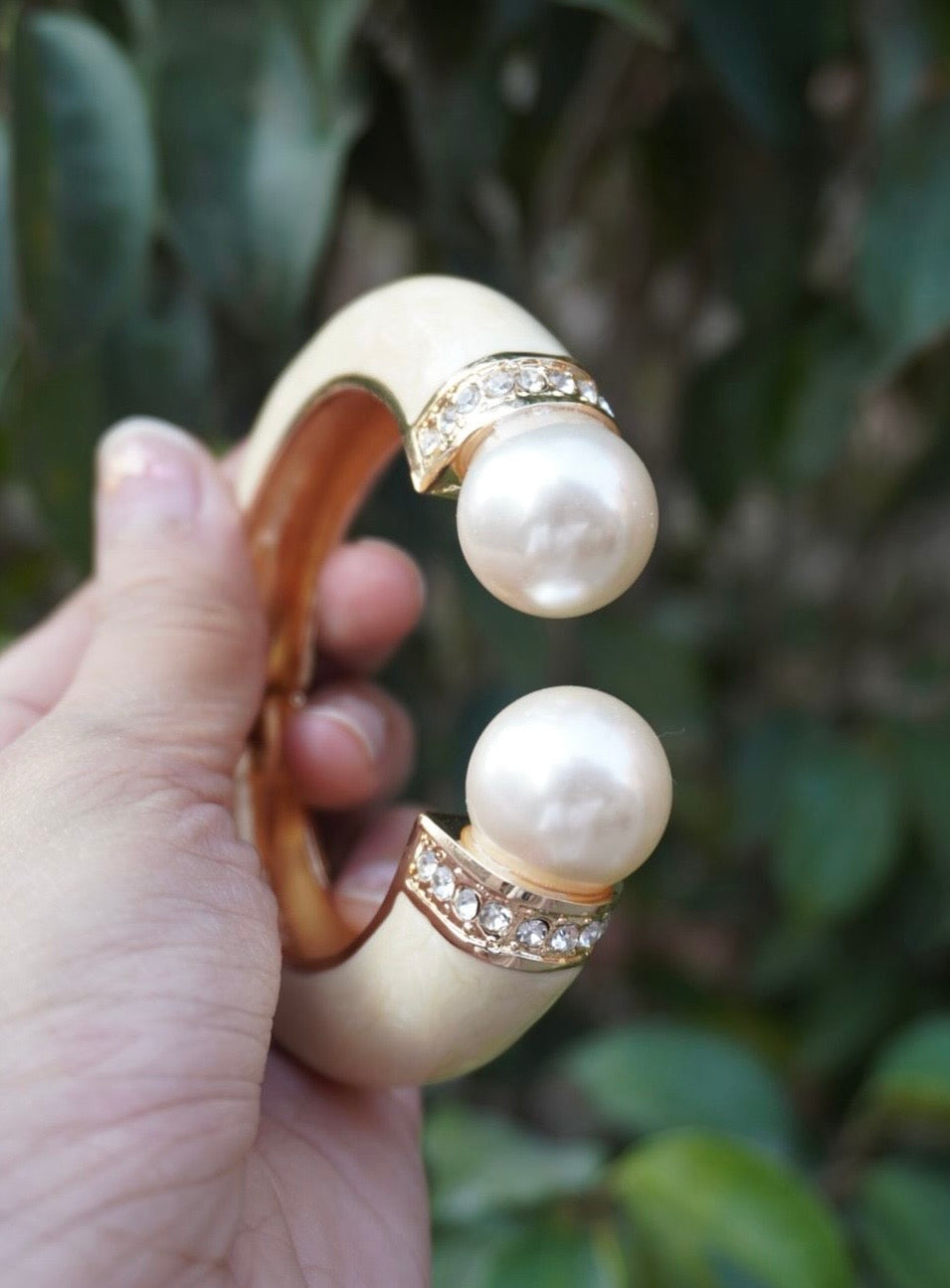 Imperial Pearl Open Cuff – Oversized Statement Bangle with Crystal Pavé Accents