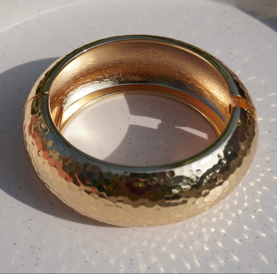 Hammered Gold Statement Bangle – Chunky Hinged Cuff Bracelet