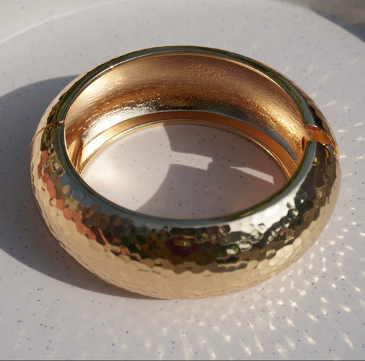 Hammered Gold Statement Bangle – Chunky Hinged Cuff Bracelet