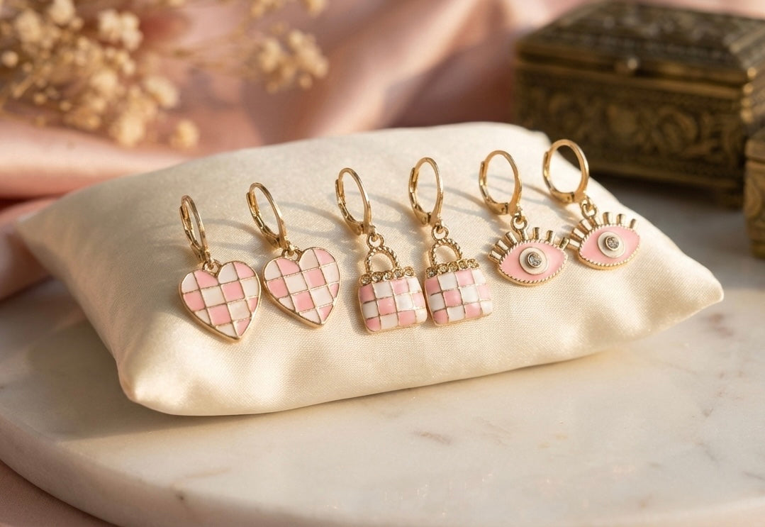 Pinterest Pastel Pink Checkerboard Charm Set