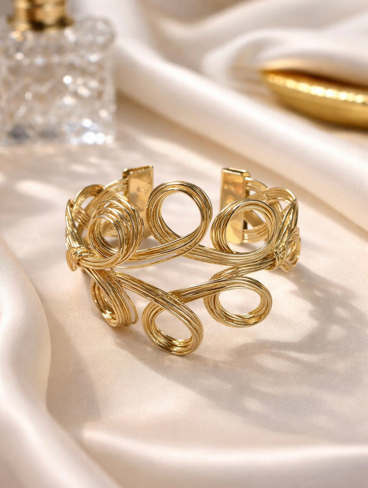 Artisanal Multi-Loop Wire Cuff Bangle – Handcrafted Gold-Toned Statement Bracelet