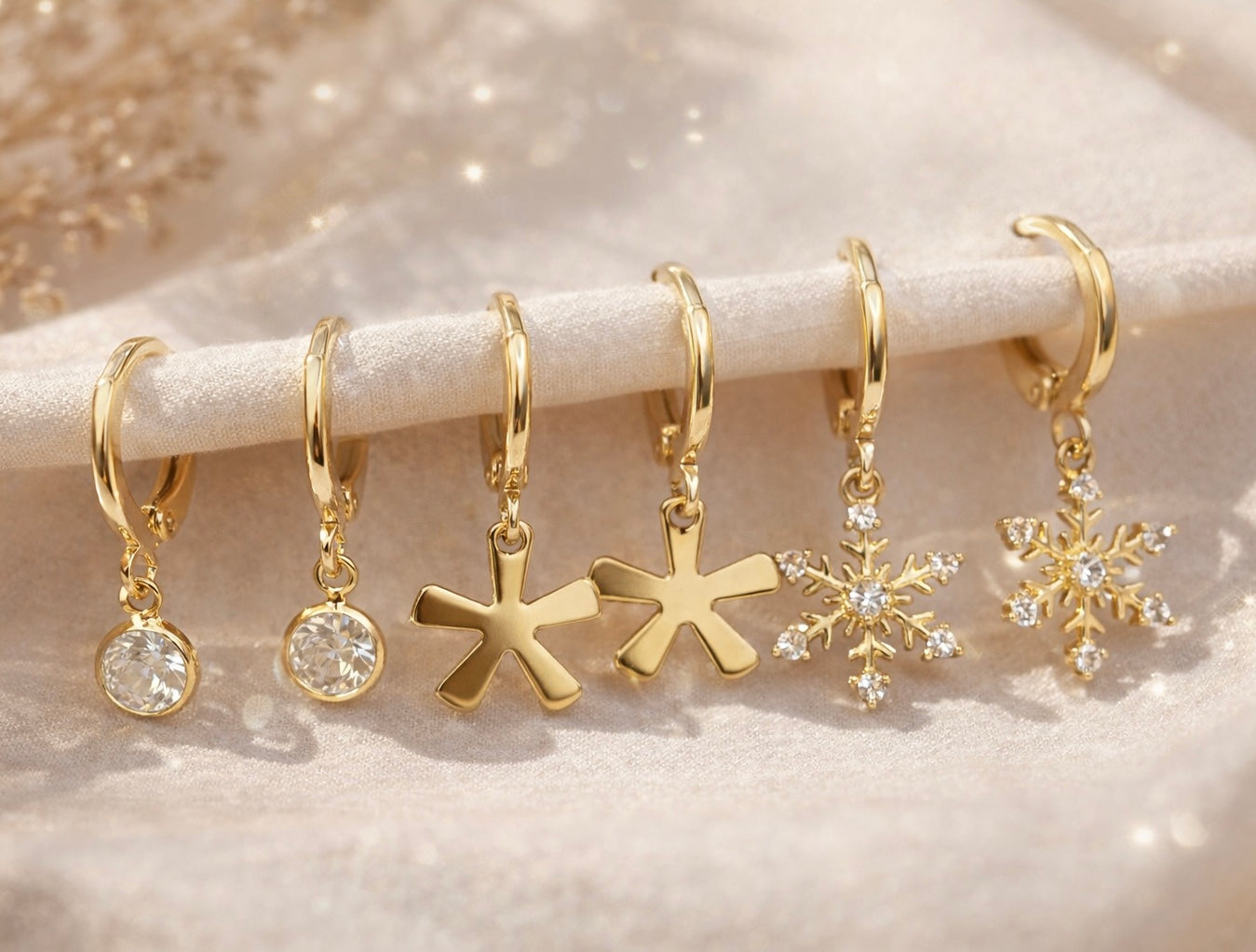 Winter Wonderland Earring Combo – Crystal Snowflake & Solitaire Drop Trio