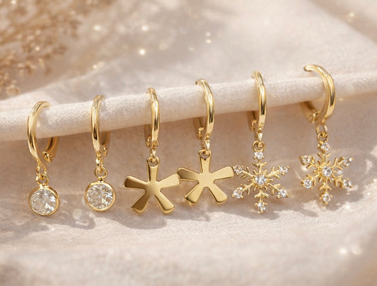 Winter Wonderland Earring Combo – Crystal Snowflake & Solitaire Drop Trio