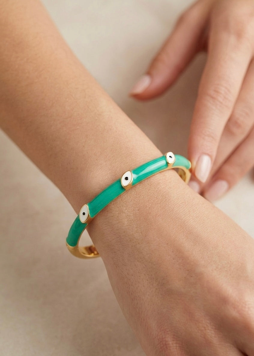 Minimalist Turquoise Evil Eye Open Bangle