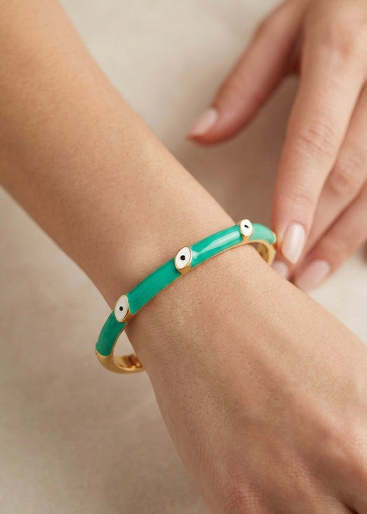 Minimalist Turquoise Evil Eye Open Bangle