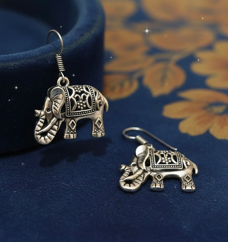 Majestic Spirit Elephant Earrings –Antique Silver-Tone Dangles