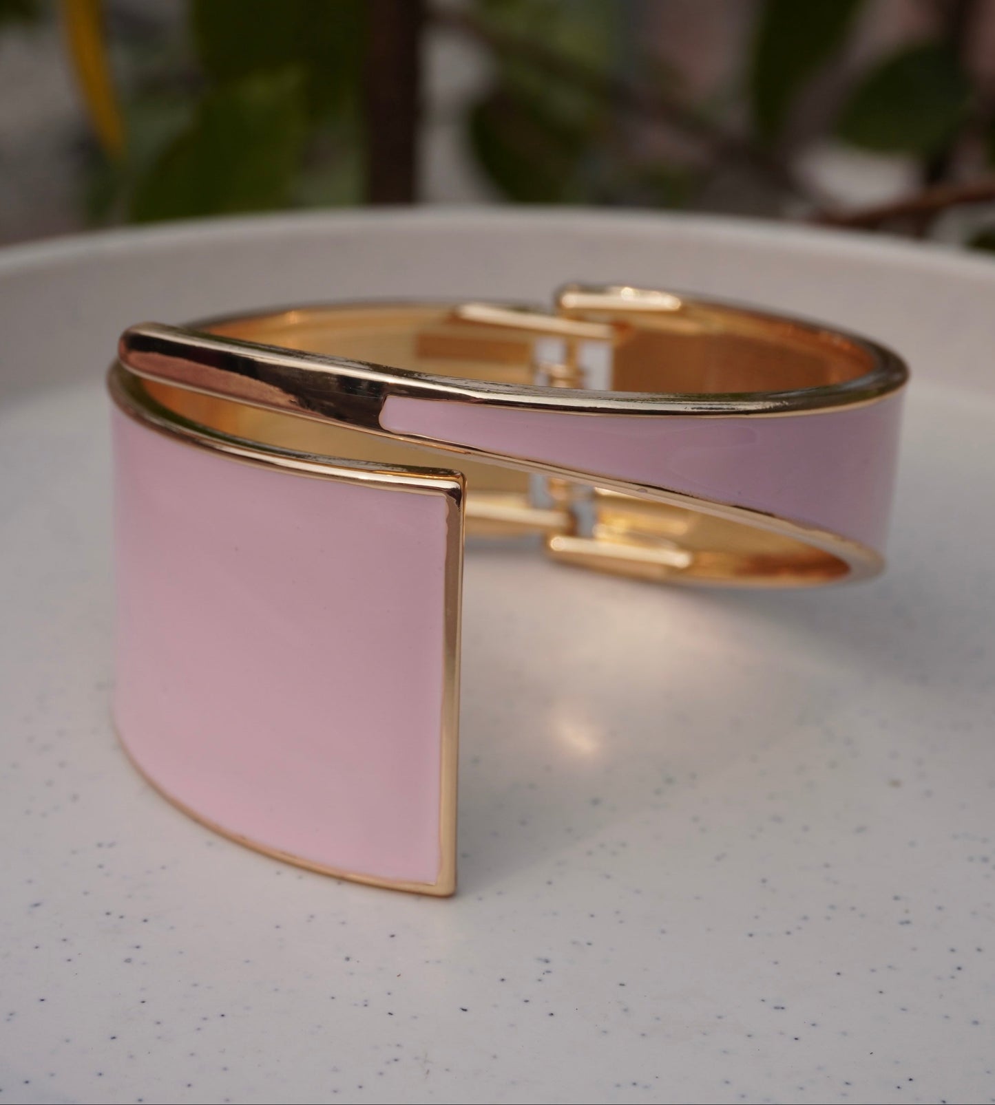 Blush Enamel Open Cuff Bracelet – Elegant Minimal Statement