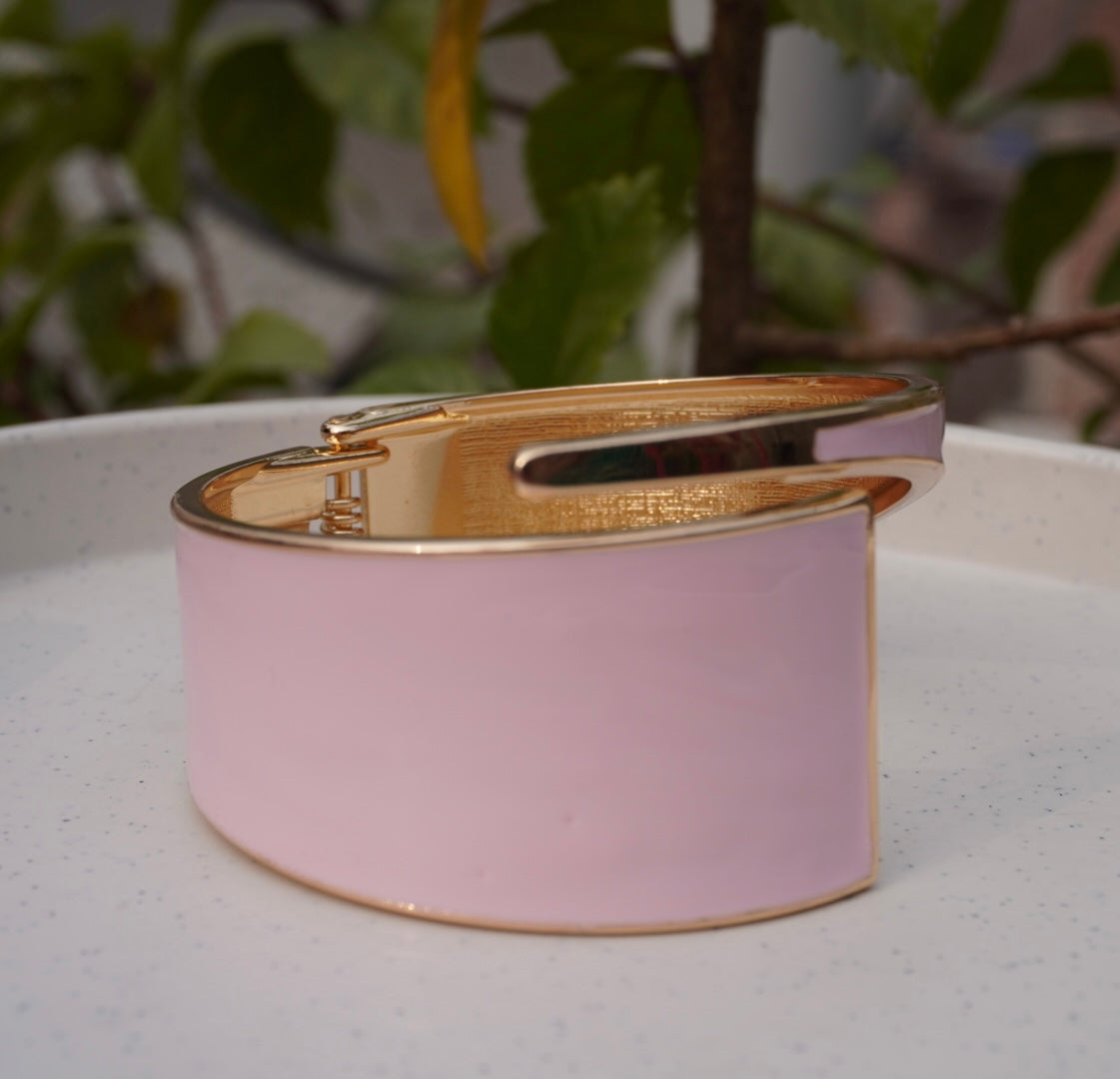 Blush Enamel Open Cuff Bracelet – Elegant Minimal Statement