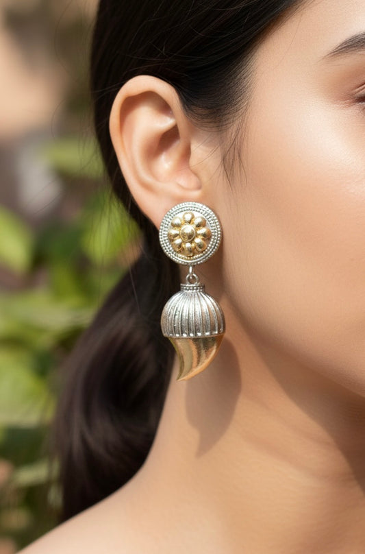 Contemporary Dome Drop Earrings in Oxidized Finish
