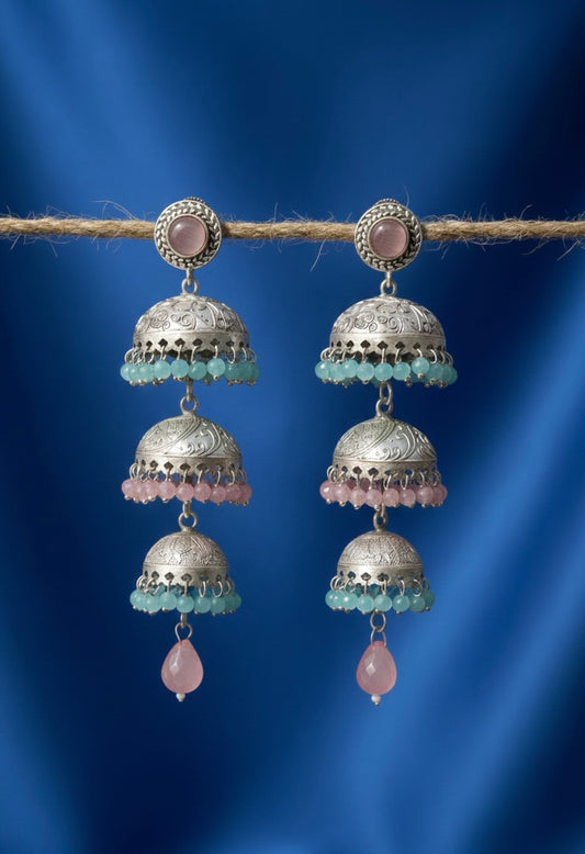 Heritage-Inspired Triple Jhumka Statement Earrings With Aesthetic Pearls