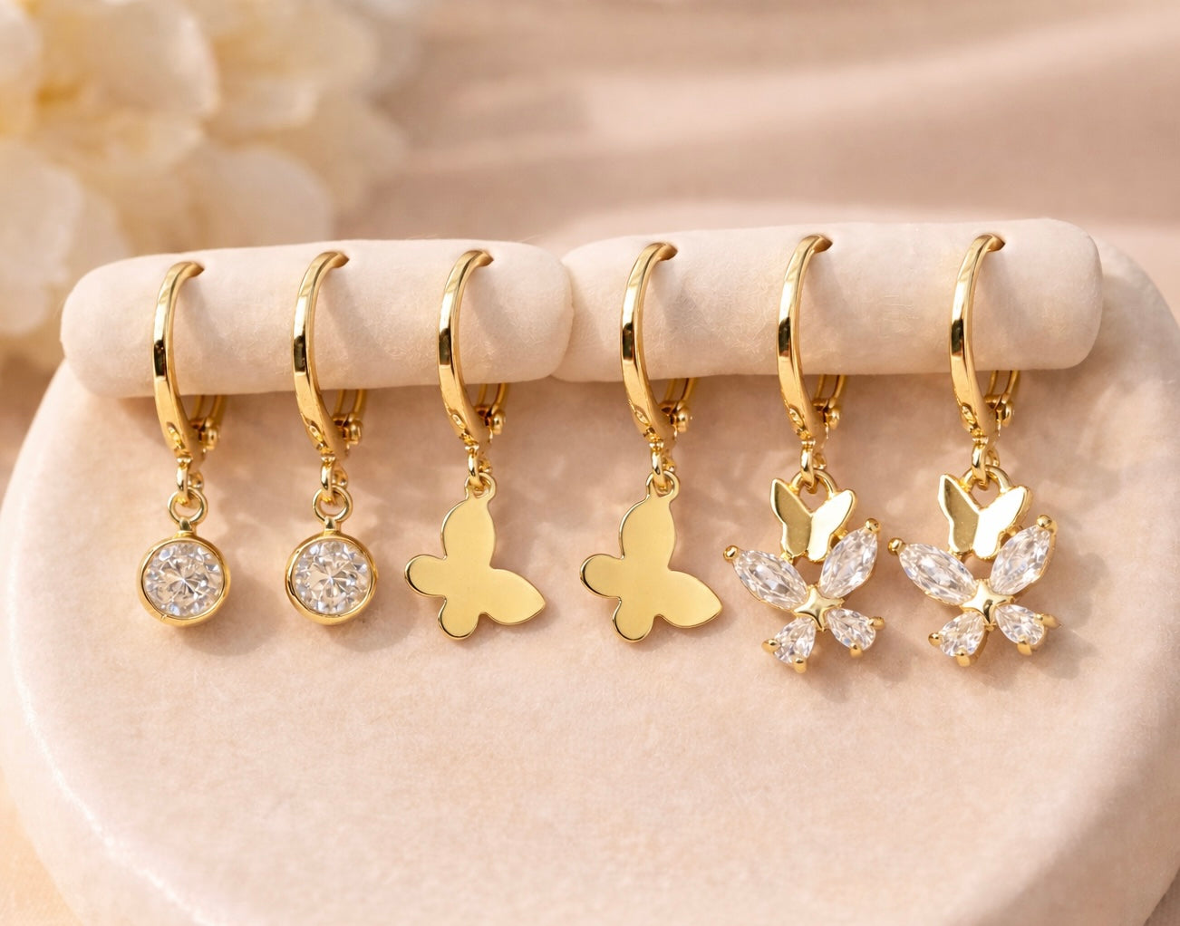 Mariposa Crystal Hoop Set- Shimmering Butterfly & Zirconia-Style Drops