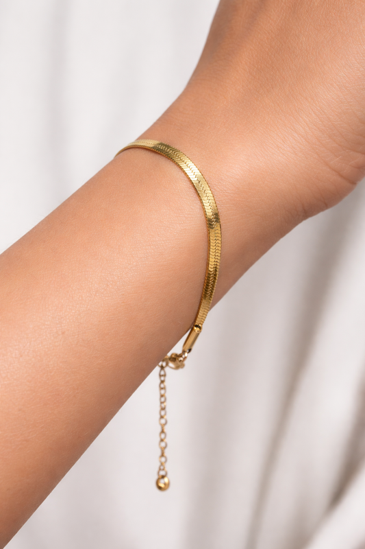 Golden Herringbone Snake Chain Bracelet | Sleek High-Polish Flat Link Wristlet ( baby size)