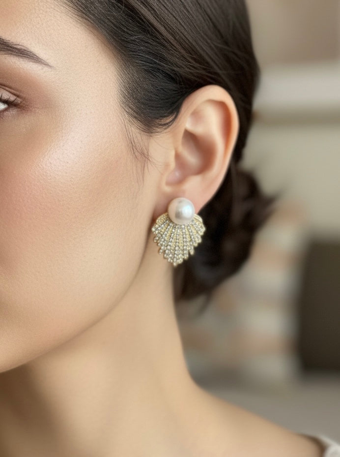 Pearl Radiance Fan Stud Earrings