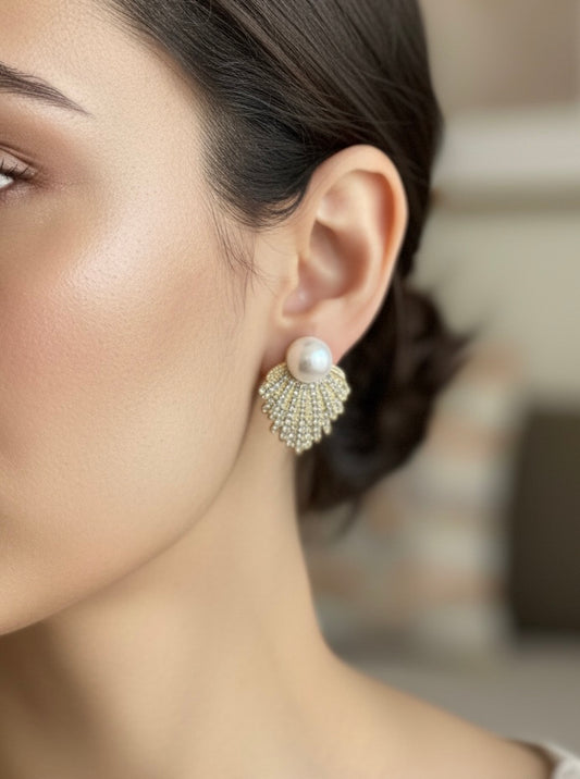 Pearl Radiance Fan Stud Earrings