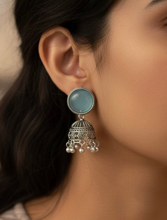 Stone Silver Jhumka Earrings