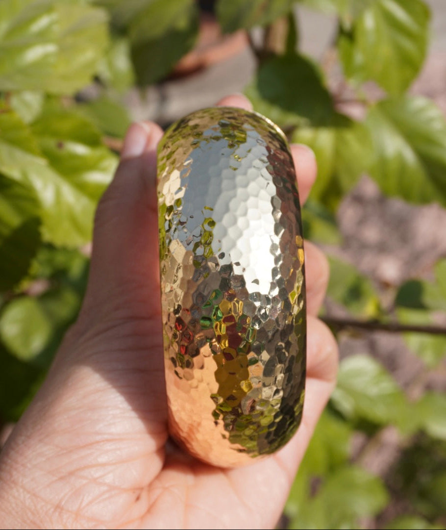 Hammered Gold Statement Bangle – Chunky Hinged Cuff Bracelet