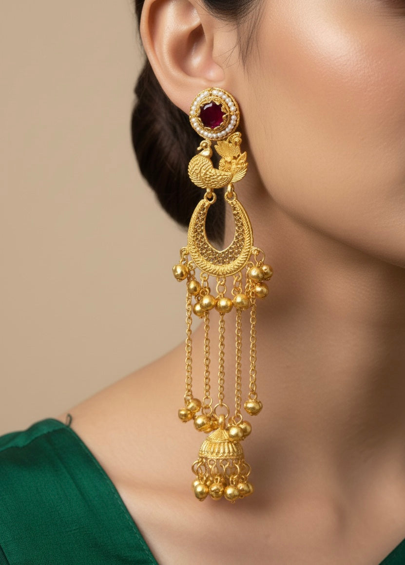Noor-e-Kashmir Heirloom Jhumka Chain Earrings