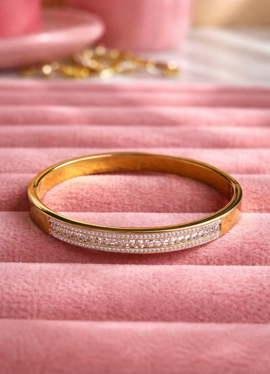 Baby Size Gold Crystal Pavé Hinged Bangle | Radiant Cubic Zirconia Statement Bracelet