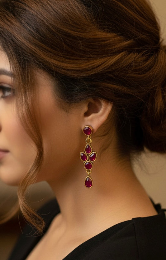 Elegant Golden and Stone Drop Earrings