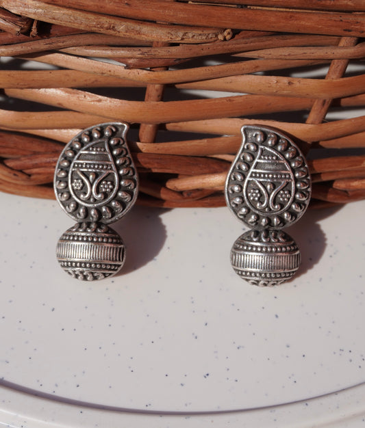Antique Silver Paisley Drop Earrings with Textured Bead