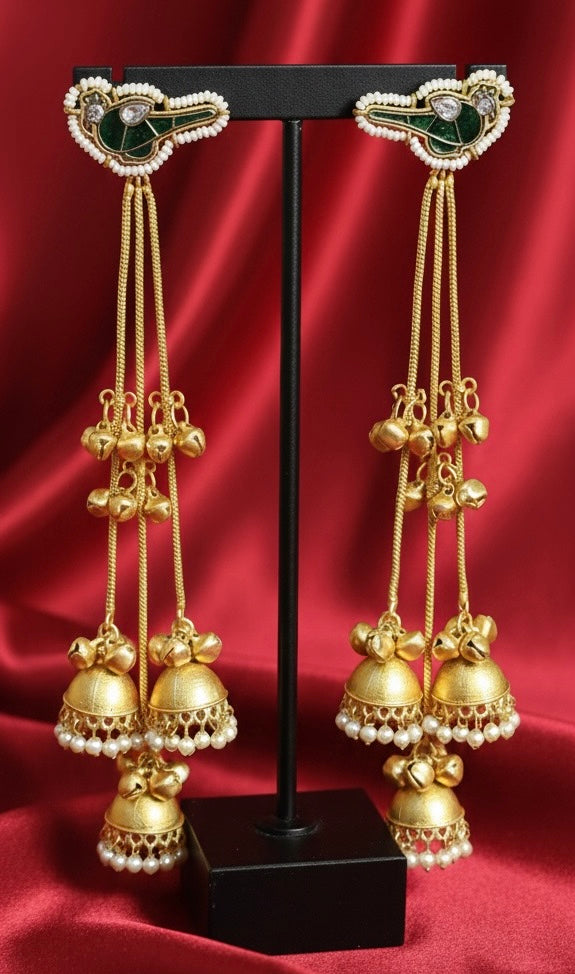 Authentic Bird Motif Triple Layered Kashmiri Jhumka Strings – Luxe Bridal Statement Earrings
