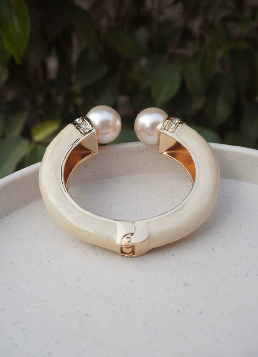 Imperial Pearl Open Cuff – Oversized Statement Bangle with Crystal Pavé Accents