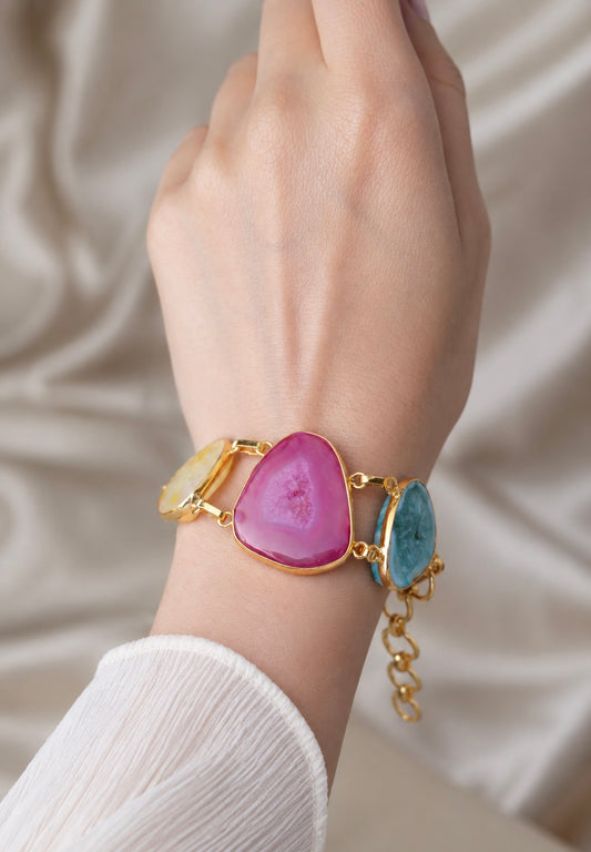 Aurora Druzy Geode Statement Bracelet – Handcrafted Natural Multi-Stone Bracelet
