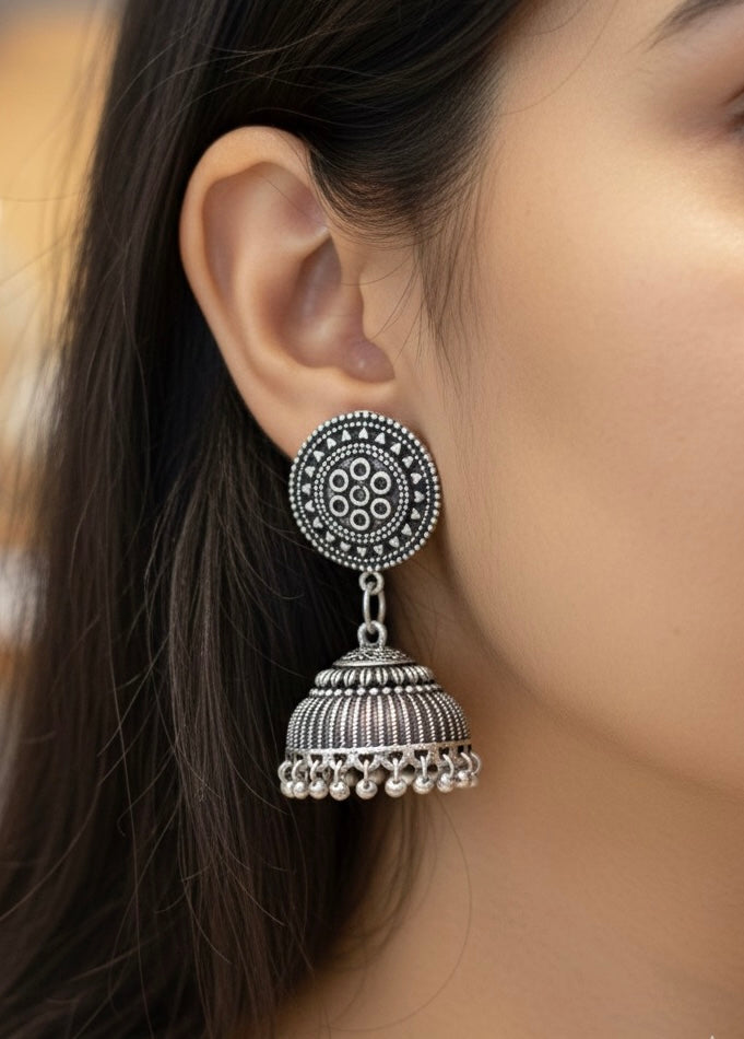 Classic Oxidized Silver Jhumka Earrings | Traditional Indian Bell Drop Jewelry